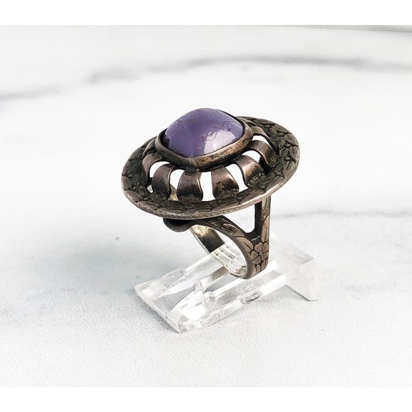 Mexican Sterling Silver Purple Art Glass Ring - Picture 4 of 16